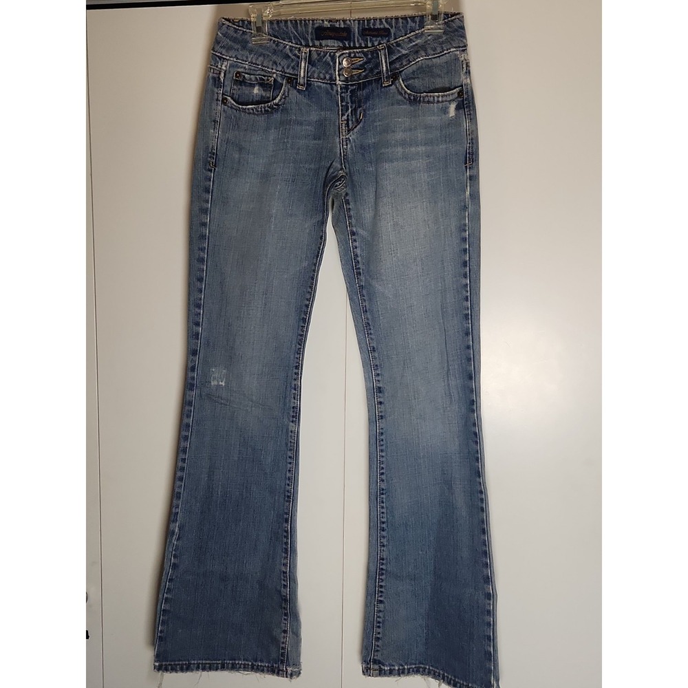 Vtg Y2K Aeropostale Jeans Low Rise Flare Medium Distressed Womens Size 3/4L